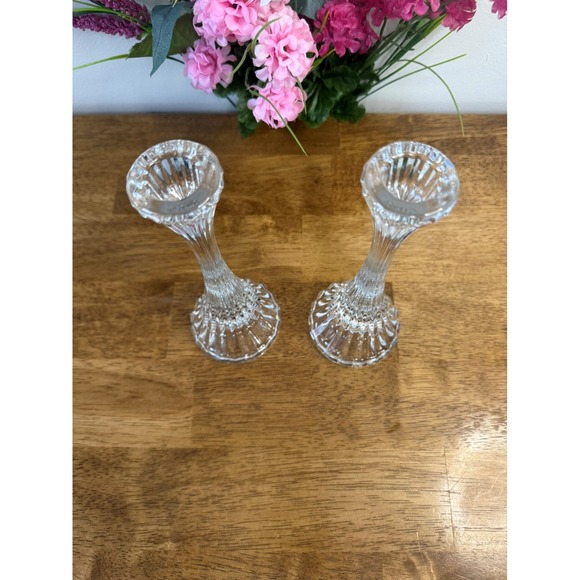 Vintage Cut Crystal Candle Holders Pair Fluted Tapered Design Elegant Home Decor - Picture 4 of 9